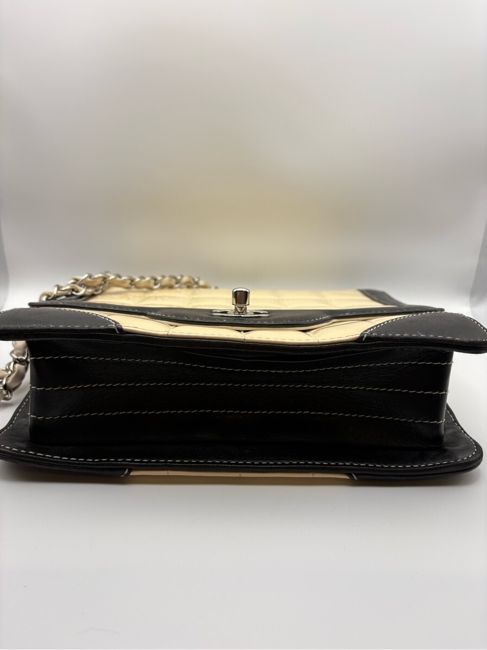 Authentic Chanel East West Chocolate Bar Flap Leather Handbag - Picture 6 of 14